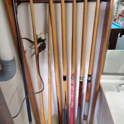 64	

Pool Cues, Triangle and Diamond Racks, Chalk and Cue Rack
Pool Cues, Triangle and Diamond Racks, Chalk and Cue Rack