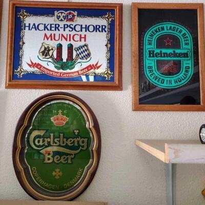 2009	

Three Bar Mirrors Includ4s Heineken, Hacker-Pschorr Munich, And Carlsberg
Measurements Range Approx 13