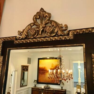 French Carved Gold & Black Mirror 54