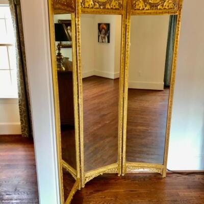 Gilded Mirror Screen 78â€ H, 60â€ W. $1,000
