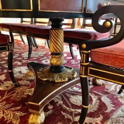 Louis XV Bakers Mahogany Flame Stately Home Collection Dining Room Table & 10 Chairs 118” W, 48” D, 29 1/2” H, Leaf 20” W. Original Price...