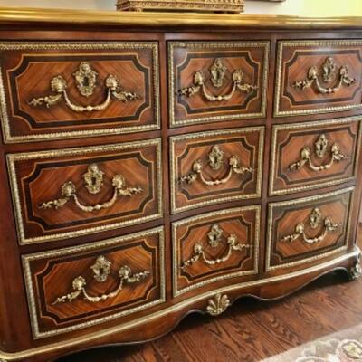 Colony House 9 Drawer Inlay Gold Lion Head Chest 52 1/4
