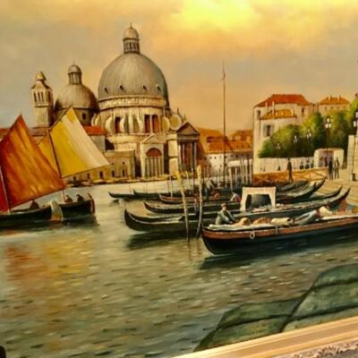 J. Roberto Venetian Oil Painting 45 1/2â€ W, 34â€ H. $1,400. 