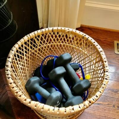 Misc. Exercise Equipment Two 7lb dumbells, Two 10lb dumbells. Plus bands and weighted leg weights. $35