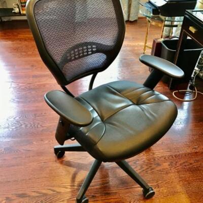 Black Leather Office Chair 40â€ H, 27â€ W, 22â€ D. $150