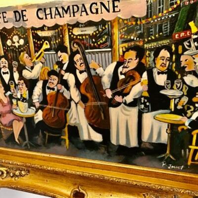P. Jouet, Cafe De Champagne Oil Painting 35â€ W, 31â€ H. $800
