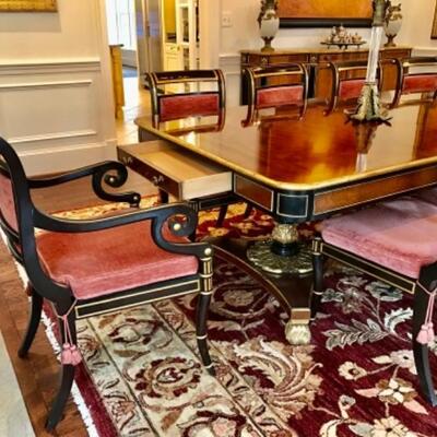 Louis XV Bakers Mahogany Flame Stately Home Collection Dining Room Table & 10 Chairs 118â€ W, 48â€ D, 29 1/2â€ H, Leaf 20â€ W....