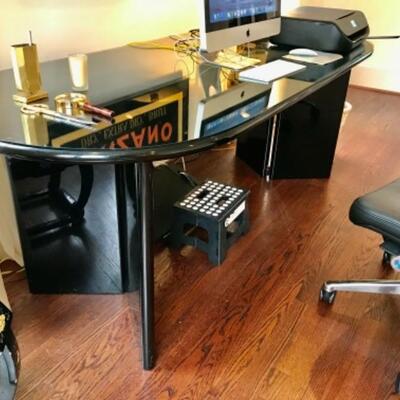 Modern Black Lacquer & Glass Top Office Desk 79