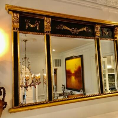 French Carved Black & Gold Mirror 52