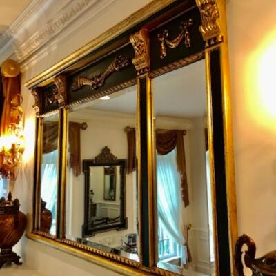 French Carved Black & Gold Mirror 52
