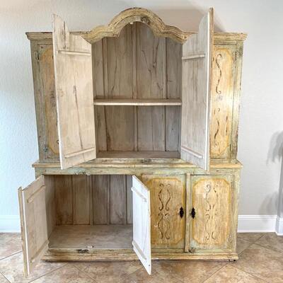 Hand painted distressed 2PC imported cabinet. Bottom piece measures 72