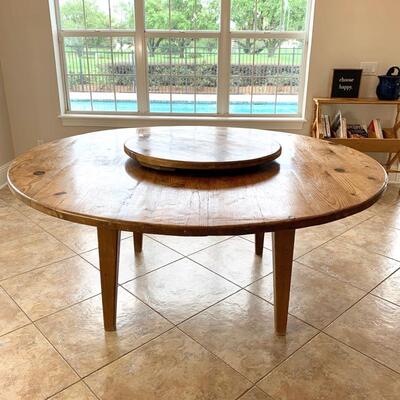 Round waxed pine custom table (with removable lazy-suzan)  The custom table has a beautiful natural patina, but can easily be relaxed to...