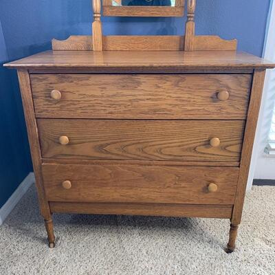 Antique oak dresser w/mirror measures 37