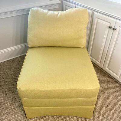 Citron slipper chair measures 27" x 36" x 29"
Chair shows some wear.