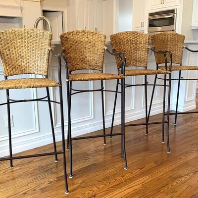 Crate and Barrel metal and wicker bar height stools
4 AVAILABLE