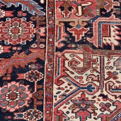 Vintage rug measures 106" x 144"