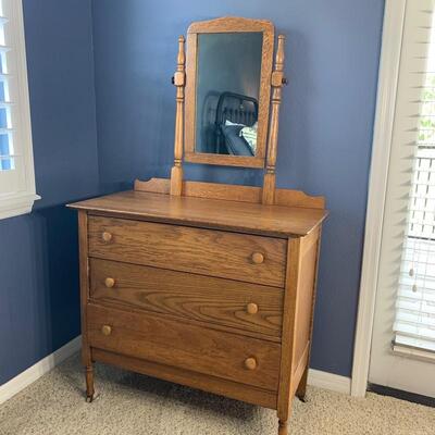 Antique oak dresser w/mirror measures 37