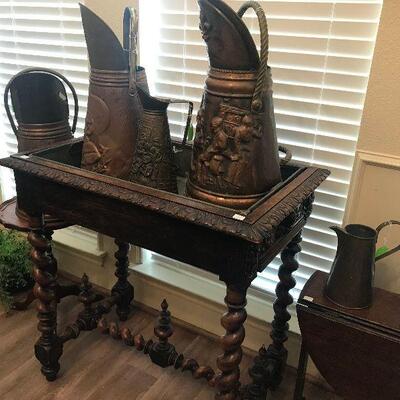 Antique Hand Carved Twisted Barley Planter Box