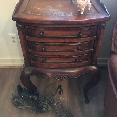Antique End Table with Leather Inserts