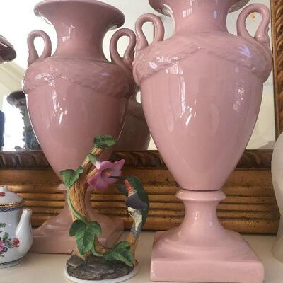 Pair of Antique Pink Urns