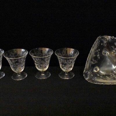 4 Etched Flower Footed 3 1/2