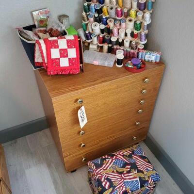 326	

Wooden Dresser
Includes Thread, Buttons, Needles, And More