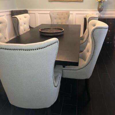 Walter M Smythe Table and Chairs
Bristow Dining Table is stunning with coffee finish on mango wood. 
Set of 6 Gramercy Tufted Chairs
Both...