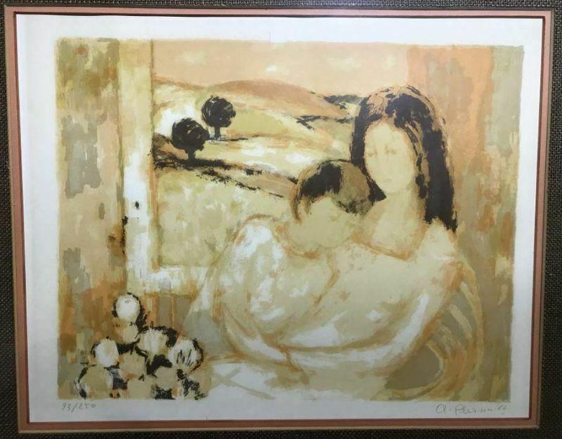 https://www.ebay.com/itm/124680934935	CF7002T André Plisson (French b.1929) framed and matted lithograph under glass WOMAN HUGGING SON NEUTRAL WITH YELLOW 1966 (28.25 IN X 24.75 IN)	Auction

