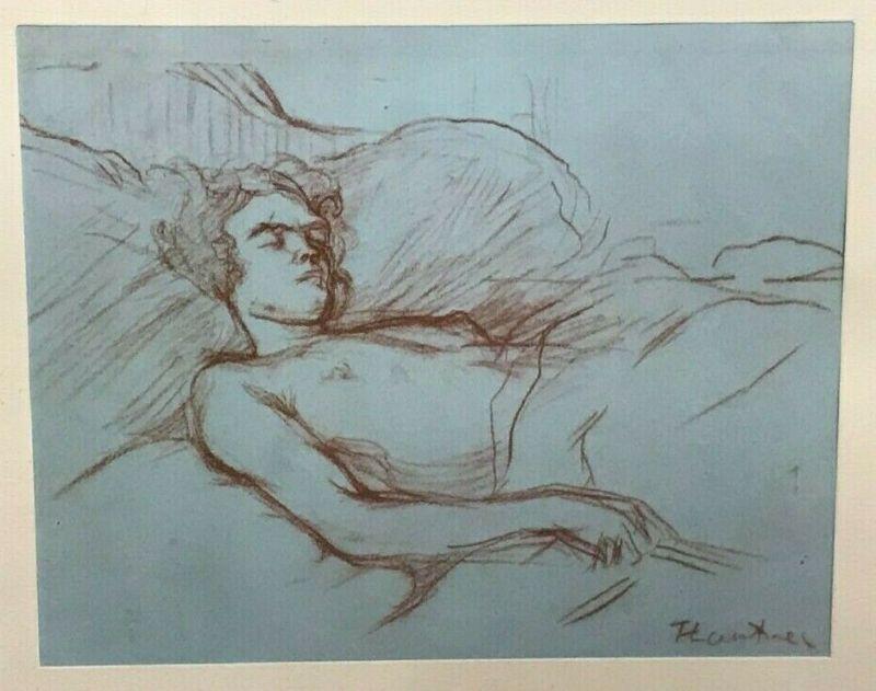 https://www.ebay.com/itm/124688488113	CF7012T Henri de Toulouse - Lautrec Wood Block SKETCH of woman RESTING RED AND BLUE (16.75 X 12.75 IN) Framed Uship or Local Pickup	Auction
