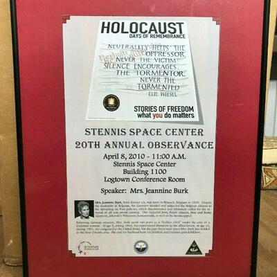 CF7016T HOLOCAUST DAYS OF REMEMBERANCE POSTER (16 3/8 X 20 3/8 IN) Framed Uship or Local Pickup	Auction
