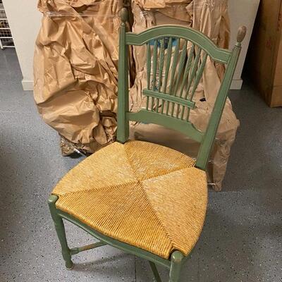 Set of Green Wood & Wicker chairs 