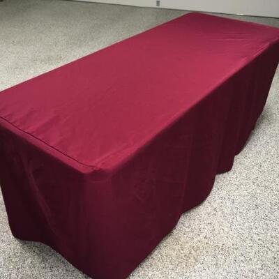 Lot 005-G: Five 6â€™ Folding Tables and Fitted Tablecloths
