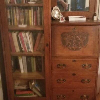 vintage secretary desk, very good condition, has attached bookcase, all one unit