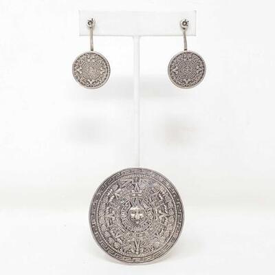 1156	

Sterling Silver Earrings With Matching Pin, 32g
Weighs Approx 32g