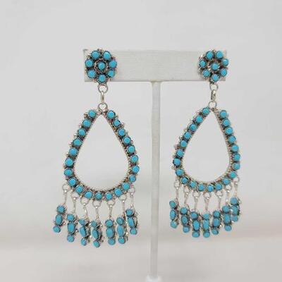 1202	

Pair of P. Loatte Native American Zuni Sterling Silver Turquoise Earrings, 24.1g
Weighs Approx. 24.1g
Measures Approx. 1.8 Ã— 3.2...