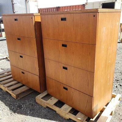 15004	

Two Wooden File Cabinets
Wooden File Cabinets Measures Approx: 36"Ã—24"