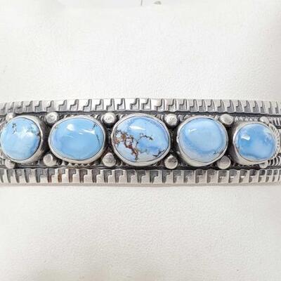 1114	

Native American Jun Defauto Sterling Silver Cuff With Dry Creek Turquoise, 49.1g
One of a Kind!! Hand Made Cuff!! Stamped 