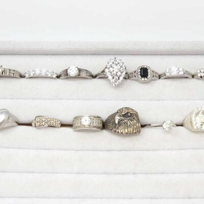 1287	

13 Sterling Silver Rings- 61.4g
Weighs Approx 61.4g Sizes Include 9.5, 8.5, 6, 8, 10.5, 11, 7, 6.5,