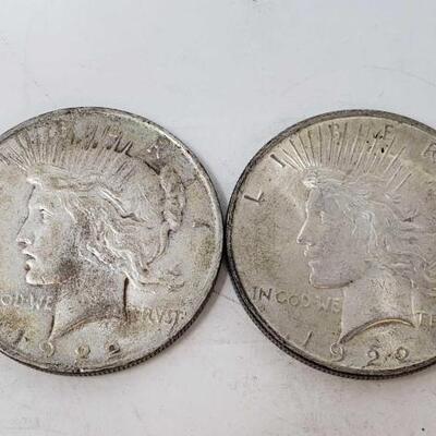 1400	

Two 1922 Silver Peace Dollars
Two 1922 Silver Peace Dollars
