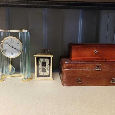 7552	

2 Clocks And 2 Jewelry Boxes
Clocks Ranging In Size From Approx: 7.5" x 5" x 10.5" - 4" x 3" x 6.5"...