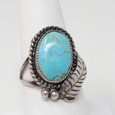 1281	

Sterling Silver Turquoise Ring- 5.1g
Stamped by "H.S.B" Weighs 5.1g and Size 9