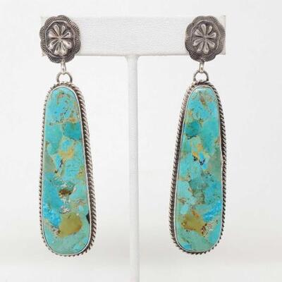 1166	

Large Native American Sterling Silver Earrings With Large Turquoise Stones, 28.3g
Weighs Approx 28.3g Stamped "B Begay"