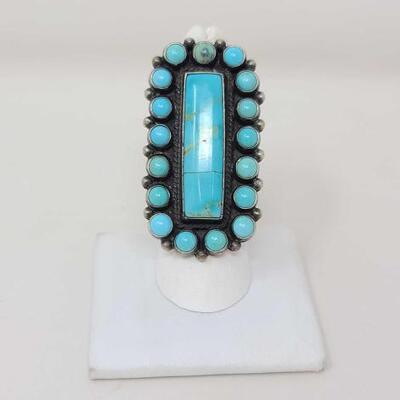 1278	

Native American Turquoise Sterling Silver Ring, 20.6g
Weighs Approx. 20.6g Measures Approx. 1"Ã—2" STAMPED A.S. STERLING...
