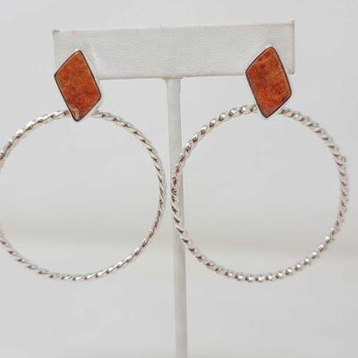 1232	

Native American RB Spiny Oyster Sterling Silver Hoop Earrings, 6.8g
Weighs Approx. 16.8g Measures Approx. 2" Ã— 2."...