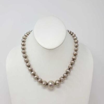 1212	

Native American Old Pawn Sterling Silver Beaded Necklace, 36.3g
Measures Approx. 17.3" Weighs Approx. 36.3g