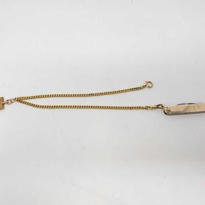 1306	

14k Gold Pocket Knife And Chain, 45.2g
Weighs Approx 45.2g. Chain Measures Approx 13"