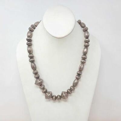 1206	

Native American Old Pawn Sterling Silver Bead Necklace, 79.1g
Measures Approx. 22"
Weighs Approx. 79.1g