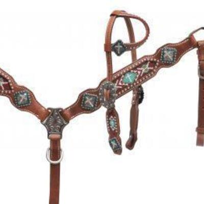 39	

NEW One ear headstall with teal beaded inlay.
One ear headstall with teal beaded inlay. 