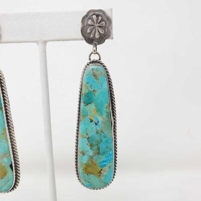 1166	

Large Native American Sterling Silver Earrings With Large Turquoise Stones, 28.3g
Weighs Approx 28.3g Stamped "B Begay
