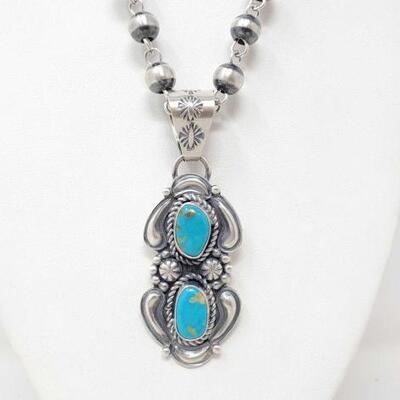 1132	

Native American Jefferson James Junior Sterling Silver Pendant With Turquoise Stones, 19.2g
Beads NOT Includes. Weighs Approx...